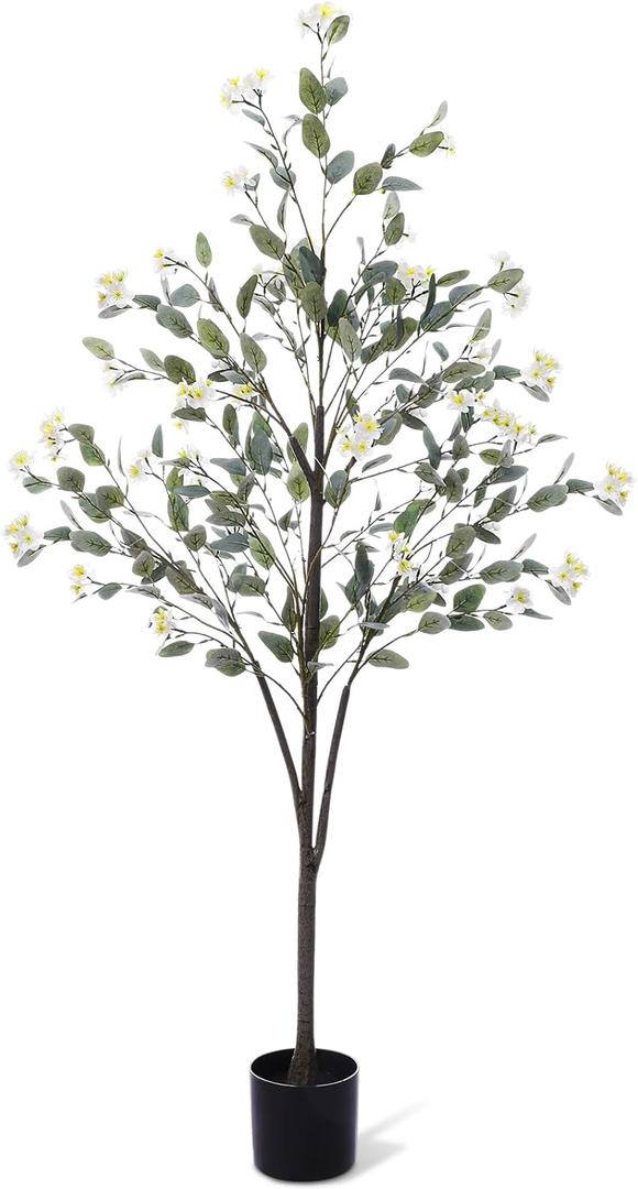 Daifunli 2 Pcs 5 FT Artificial Bougainvillea Trees Fake Bougainvillea Flowers Tree in Pot Tall Lifelike Faux Blooming Tree Large Fake Plants for Outdoor Indoor Office Home Garden Decor(White)