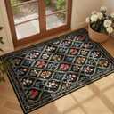 2x3 Rugs for Entryway, Floral Indoor Washable Door Mat, Non Slip Boho Small Rug for Kitchen, Soft Low Pile, Front Door Throw Rug for Entrance, Bedroom, Kitchen, Laundry, Bathroom, Black