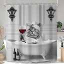 SVBright Funny Cat Shower Curtain 60Wx72L Inch Cute Animal in Bathtub Fun Lovely Bubble Kitten Kid Vintage Gray Grey Pearl Red Wine 12 Pack Hooks Polyester Waterproof Fabric Bathroom Bathtub Panels