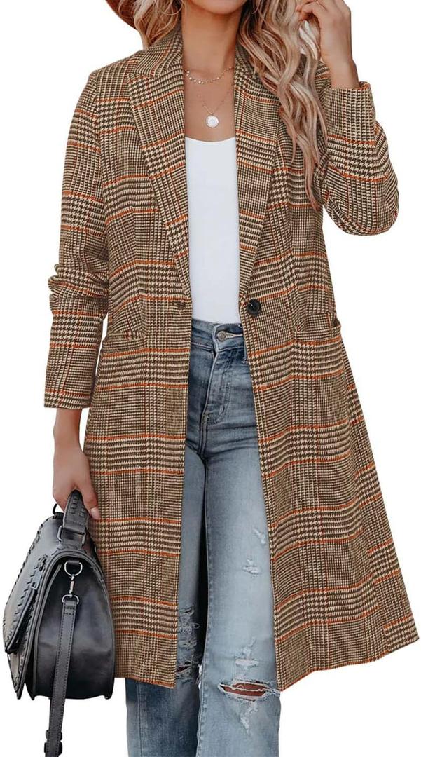 CHICZONE Women's Notch Lapel Double Breasted Mid Long Pea Coat Wool Blend Overcoat Winter Outwear (Brown, M)