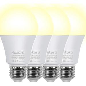 Aukora Motion Sensor Light Bulbs 4-Pack, 12W (100-Watt Equivalent) E26 Motion Activated Dusk to Dawn Security Light Bulb Outdoor/Indoor for Front Door Porch Garage Basement Hallway Closet(Warm White)