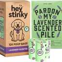 Dog Poop Bags 120 Count – Leakproof, Easy Open, Lavender Scent | Extra Thick Plant-Based PLA + PBAT, Fits All Dispensers | Funny Hey Stinky Design – Proudly Supporting Service & Therapy Dogs