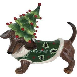 Blue Sky Clayworks Dachshund 19026 Puppy Dog Dressed as Christmas Tree Figurine 9.75" L