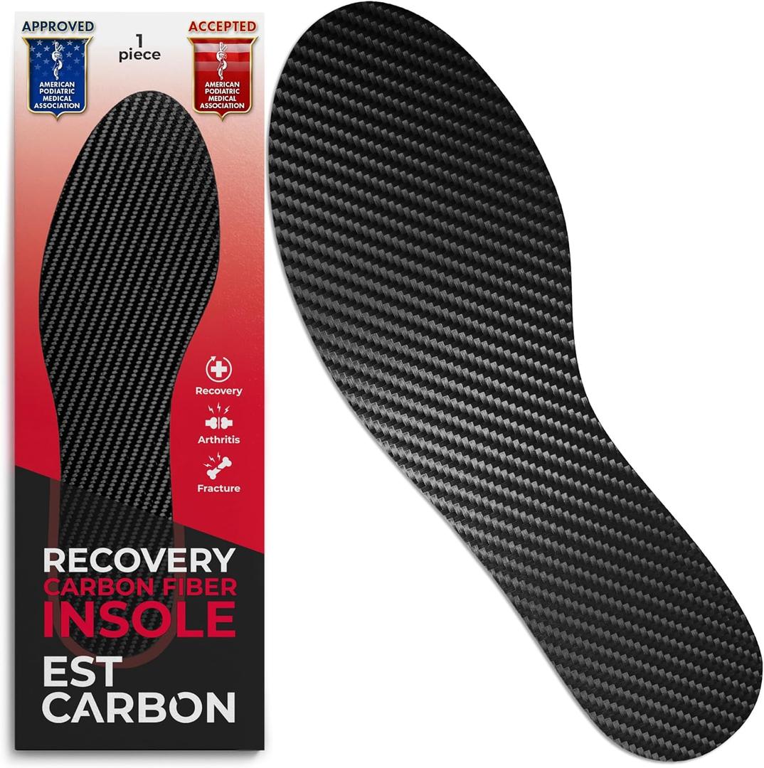 EstCarbon - Carbon Fiber Insole - 1 pc, Men 10-10.5, Women 11-11.5 - Unisex Orthotic Shoe Insert - Stiff Foot Plate - Turf Toe, Hallux Rigidus, Flat Feet, Plantar Fasciitis, Mortons Extension