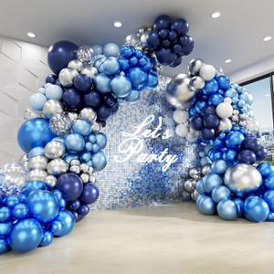 134pcs Blue Balloon Arch Kit, Blue Balloon Garland with Blue and Silver Balloons for Wedding Baby Shower Graduation Birthday Party Decorations