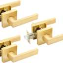 EHOMEWARE 3 Pack Passage Door Knob Set Interior Door Handles, Closet Door Levers in Satin Brass Finish, Hallway/Closet Door Lever Set Indoor Door Handle Set for Right/Left Handed Doors