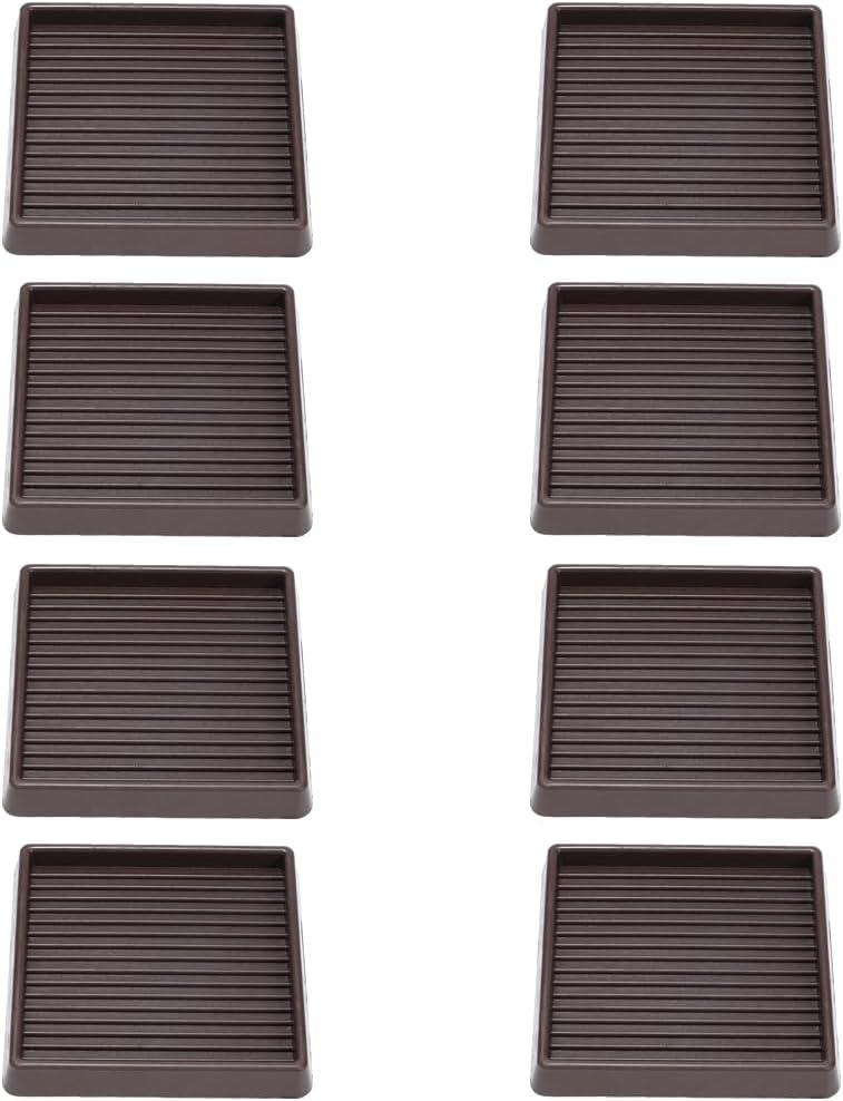 4x4 Square Rubber Furniture Caster Cups, Anti-Sliding Furniture Pads Bed Stopper Floor Protectors with Grip - Protect Any Flooring (8 Pcs Brown)