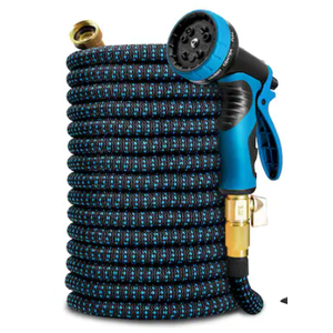 Expandable Garden Hose with 8 Function Nozzle, 100FT - Lightweight Retractable Garden Hose, Water Hose - No-Kink Flexibility, 3/4 Inch Solid Brass Fittings and Double Latex Core