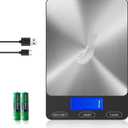 Food Scale -33lb Digital Kitchen Scale for Food Ounces Grams Rechargeable 305 Stainless Steel,Batteries and Type-C Charging | Perfect for Meal Prep, Cooking, and Baking, Black (Large)