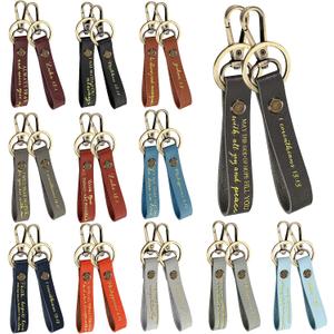 Yinkin 24 Pcs Christian Inspirational Bible Verse Keychains Christmas Gifts Bulk Religious Scripture Quote Leather Keychain Strap for Church Sunday School Baptism Party Favors
