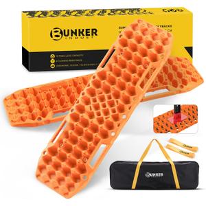 BUNKER INDUST Off-Road Traction Boards with Jack Base,Pair Recovery Track 4X4 Jeep Truck Emergency Tire Traction Mat with Bag -Sand, Mud, Snow Tracks Orange Traction Pad (Gen 7th)