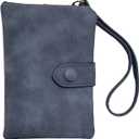Women Wallet with Wrist Strap Soft PU Leather, Purse for Ladies with ID Window Zipper Coin Pocket 11 card slots (Blue)