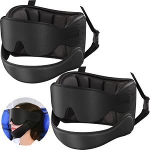 Airplane Pillow, Travel Pillows for Airplanes with Sleep Eye Mask, 360 Airplane Pillow for Long Flights, Car Road Trip, Car Headrest, Stop Bobblehead, Combo with Chin Strap,2-Pack Black