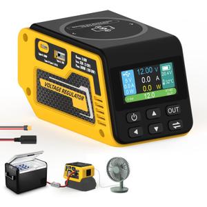 300W Voltage Regulator Compatible with Dewalt 20V Battery, Converter 2-30V Output, PD3.1 140W Type-C, 15W Wireless Magnetic, 18W Type-A Charging, XT60 and Cigarette Lighter Socket DIY Output