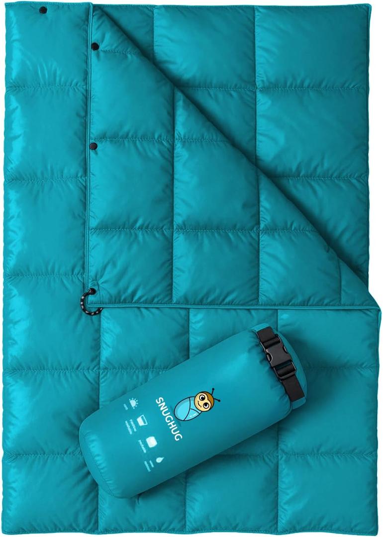 Puffy Blanket for Cold Weather - Down Camping Blanket with Sustainable Insulation, Lightweight & Warm Outdoor Camping Quilt, Water-Resistant, Compact & Packable (Maritime)