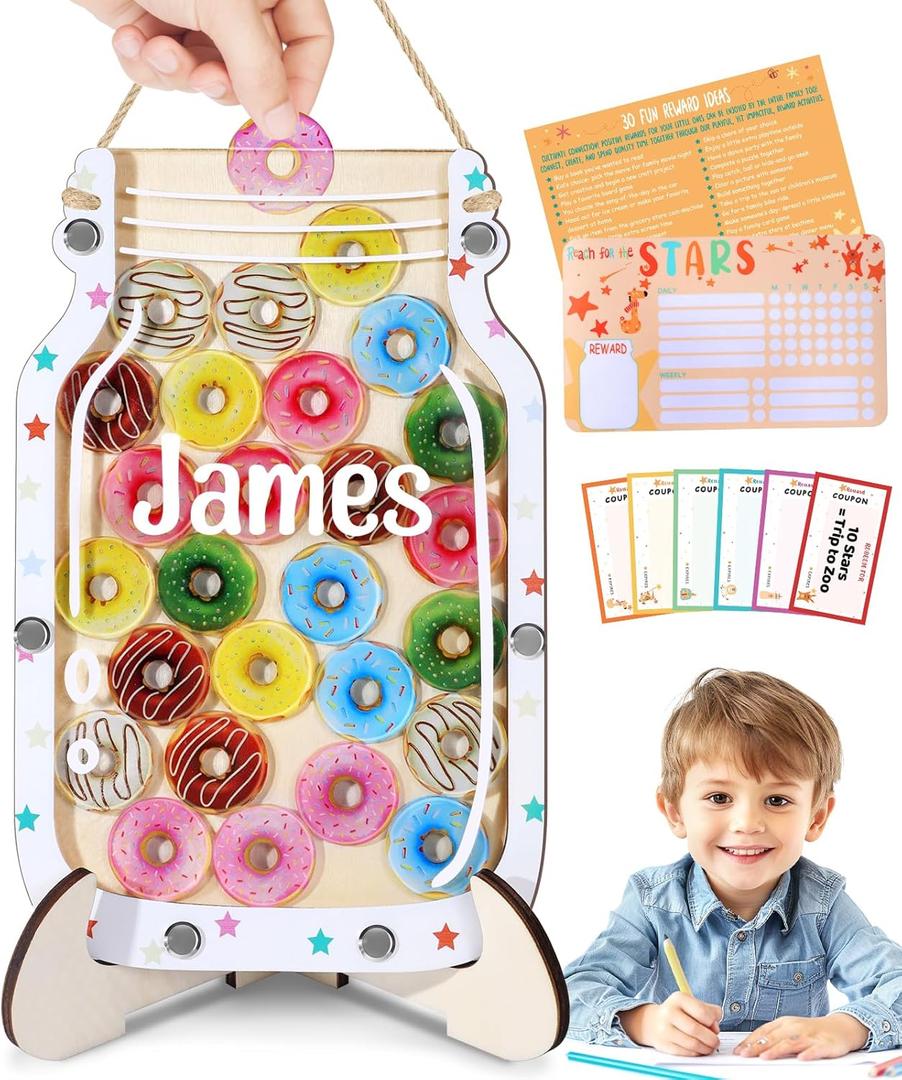 Swooflia Reward Jar Magnetic Star Jar for Kids - Home Donut Custom Star Jar Reward System with Magnetic Chart Classroom, Positive Behavior Potty Training for Girls Boys Incentives