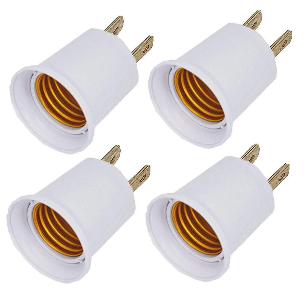 (4PACK) E26/E27 Adapter Converts Outlet to Lamp Socket, 660 Watt, 125 Volt, AC Plug to E26 Two Outlet Light Adapter, White