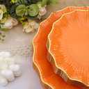 Rubtlamp 60Pcs Orange Plastic Plates - Orange Scalloped Plates with Gold Trim - 30 Dinner & 30 Dessert Platos, Heavy-duty Gold Plates for Party (30 Guests)