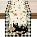 XCHI Fall Black Cat Pumpkin Plaid Table Runner Table Decoration for Kitchen Dining Dinner Autumn Home Decor 13x90 Inch