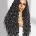 GORGIUS Ocean Wave Lace Front Wigs Pre Cut Glueless Side Part Closure Wig Synthetic Natural Black Long Wig 28 Inch (Ocean Wave#2B Natural Black)