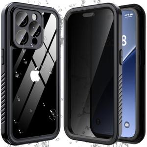 ANTSHARE for iPhone 14 Pro Case, with [Built-in Privacy Screen Protector] [IP 68 Waterproof], Anti-Peeping Adsorption Full Body Double Protective Case for iPhone 14 Pro, Black