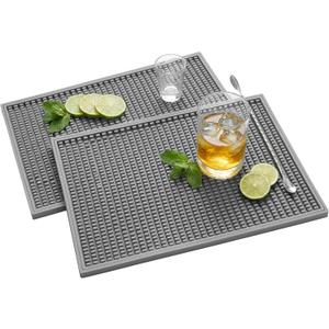 Bar Mat - 18"X12"(2 Pcs) Rubber Bar Mats for Countertop & Dish Drying, Non-Slip Bartender Mat with Airflow Design for Home Bar, Cocktail Set, Kitchen & Outdoor Use (Gray)