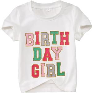 GLIGLITTR Birthday Girl Shirt for Toddler Kids Sequins Birthday Outfit T-Shirt Cute Summer Party Gift Tee Tops 2-6 Years (White, 2T)