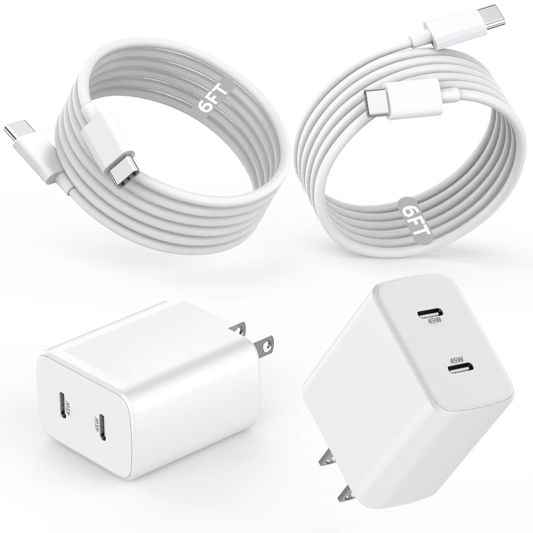 Fast Charger iPhone 17/16/15,45W Dual USB C Wall Charger 2 Pack 6FT Type C-C Fast Charging Cable Cord 45W Plug Quick Apple Chargers for iPhone 17 Pro Max/17 Air/16 Pro/15/15 Pro/Plus,iPad Pro/Air/Mini
