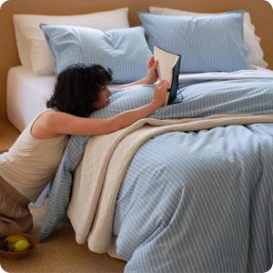 Bedsure Striped Duvet Cover King, 100% Washed Cotton Duvet Cover Linen‑Like, PureWoven with Reversible Yarn‑Dyed Design & Double‑Stitch Craft, 3-Piece with Zipper, Stripes Cornflower Blue, 104"x90"
