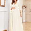 AISWI 3/4 Sleeve Maternity Dress Leaf Lace Contrast Chiffon V Neck Wrap A Line Flowy Pregnancy Dresses for Baby Shower (Yellow, XXL)