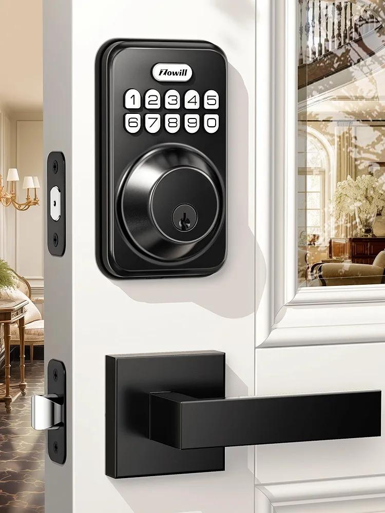 Zowill Keyless Entry Door Lock with 2 Lever Handles, Zowill Electronic Keypad Deadbolt, Auto-Locking, Anti-Peeping Password, Digital Code Door Lock, Front Door Handle Sets, Matte Black