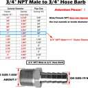 Beduan Stainless Steel 3/4" Hose Barb to 3/4" Male NPT Home Brew Fitting Water Fuel Air (Pack of 2)