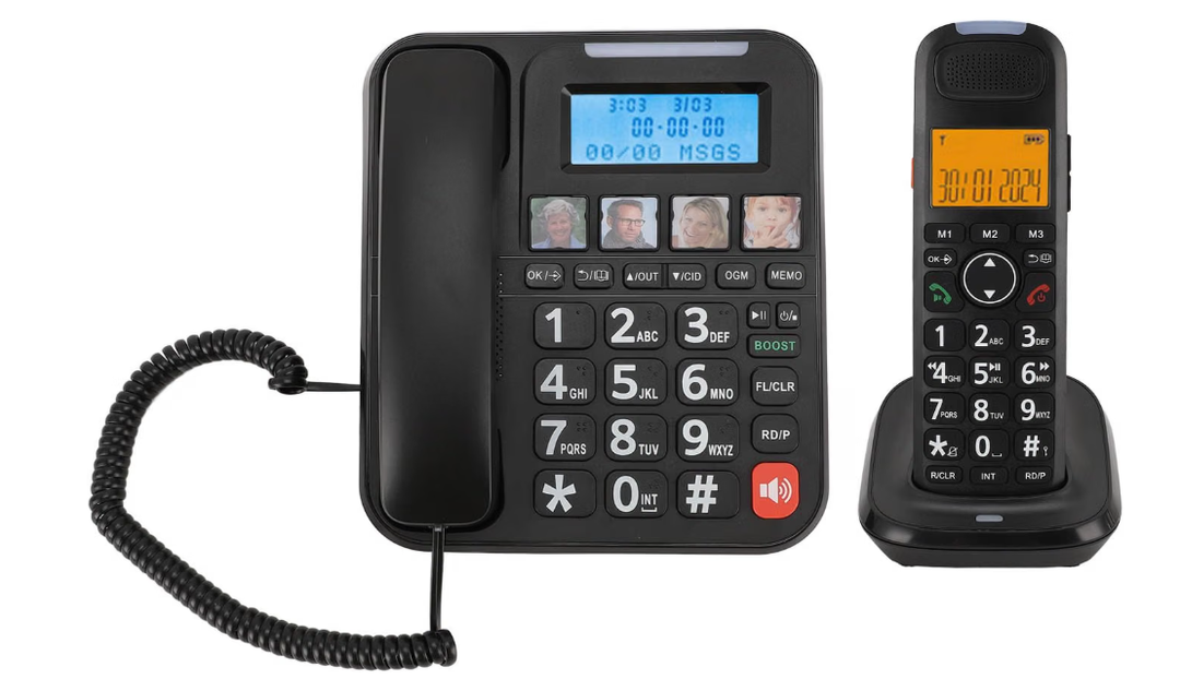 ciciglow Corded Cordless Senior Phone, Answering Machine, Call Blocking, Photo Dial, Loud Ringer, Handsfree Call, 3-Way Calling, Voice Guidance, Large Screen, 90dB Ringtone, Phonebook