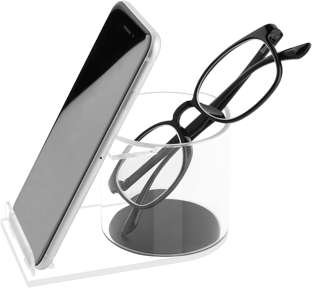 CM Multifuntion Eyeglass Holder Smart Phone Holder Glasses Cellphone Holding Acrylic Stand Desktop Organizer for Home Office Desktop Decoration Decor