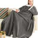 Ramees Sherpa Wearable Blanket with Sleeves and Pockets, Soft Warm TV Blanket Throw for Men and Women (Grey)