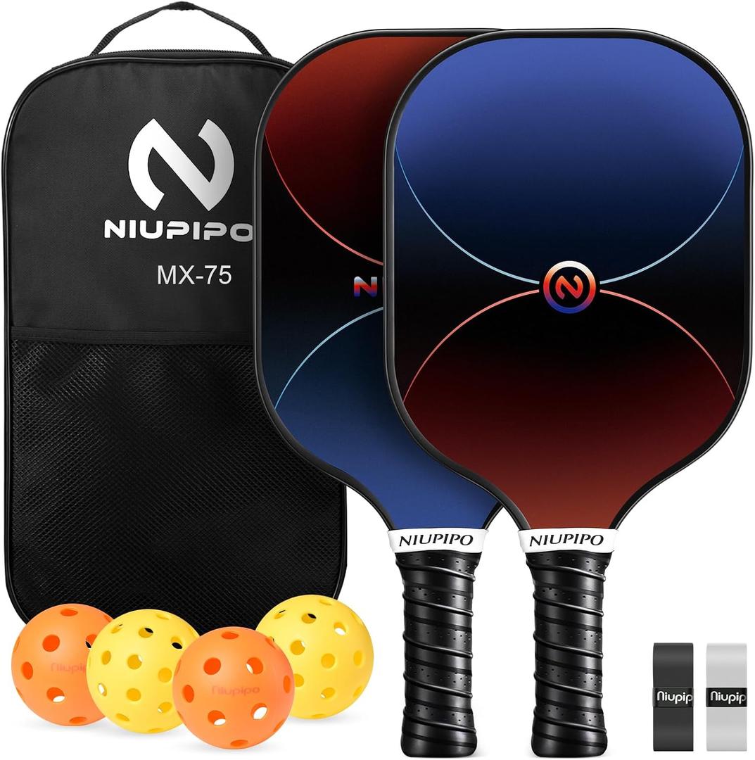 niupipo Pickleball Paddles Set of 2/4/1, USAPA Approved Graphite Carbon Fiber Pickleball Rackets, Polypropylene Honeycomb Core, Cushion 4.72In Grip, Bag/Cover, Pickle Ball Paddle Set for Men Women (Black & Blue)