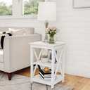 Wooden End Table - Modern Style Sofa Side Table with X-Leg Design and Two Shelves - Small Furniture for Living Room or Bedroom by Lavish Home (White)