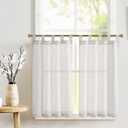 Jinchan Beige Kitchen Curtains 36 Inch Linen Tier Curtains Farmhouse Tab Top Small Window Drapes Flax Country Rustic Light Filtering for Bathroom Laundry Room RV 2 Panels Crude
