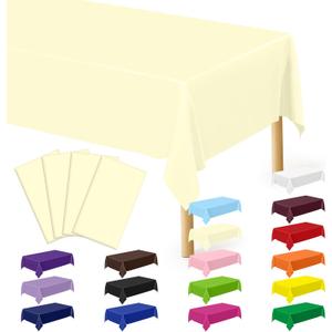 QZYL 4 PCS Picnic Table Cover, 54 x 108 Inches Plastic Disposable Tablecloth, Ivory Smooth Rectangle Tablecloth, Indoor or Outdoor Parties Birthdays Wedding Decor, Leakproof and Waterproof