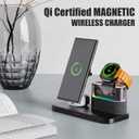 Magnetic Charger for Samsung, 5 in 1 Wireless Charging Station with Alarm Clock for Samsung Galaxy S25 Ultra/S24/S23/S22, Galaxy Watch 8/7/6/4/5, Galaxy Buds/Pro, Black