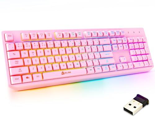 KLIM Chroma Pink Wireless Keyboard – RGB Backlit, Rechargeable Battery, Wireless Keyboard with Water-Resistant Durable Design, Compatible with PC, Mac, PS4, PS5