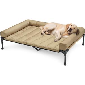 Veehoo Cooling Elevated Dog Bed Add Removable Waterproof Bolster Cushion Mat, Raised Pet Cot with Breathable Teslin Mesh, No-Slip Feet, Dog Couch Bed for Indoor Outdoor, 49x33inches, Beige, CWC2331B