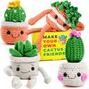 MODDA Crochet Kit for Beginners - Beginner Crochet Starter Kit with Easy-to-Follow Video Tutorials, Learn to Crochet Kits for Adults and Teens, DIY Knitting Supplies, Cactus Kit, 4 Pack Plants Family