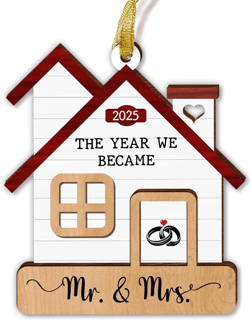 GOSSBY Wedding Ornament 2025 - The Year We Became Mr Mrs - Newlywed, Just Married Gift for Couple - First Christmas Wedding Gift for Newlyweds, Bride, Groom - Bridal Shower Wooden Xmas Decoration