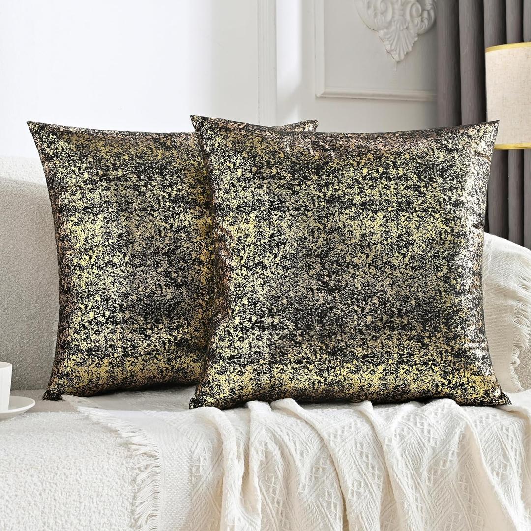 JELLYMONI Sparkling Decorative Pillow Covers Set of 2, Gold Glitter Throw Pillows Cover 18 x 18 Inch for Living Room Bed Sofa Couch, Morden Home Luxury Decor(18x18in,Gold Black)