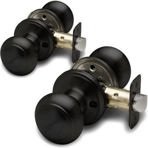 Copper Creek Colonial Passage Interior Door Knob  ANSI Grade-3 Certified, Modern Heavy Duty Handle, Easy Install and Reversible for Bedroom, Bathroom and Closets  Matte Black (2 Pack)