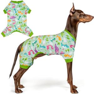 KYEESE Dog Pajamas Stretchy Pet Jammies Onesie Large Dog Pajamas with Colorful Dinosaurs Comfy Clothes for Dogs Boy Girl Velvet Pjs Soft Outfit, XXL