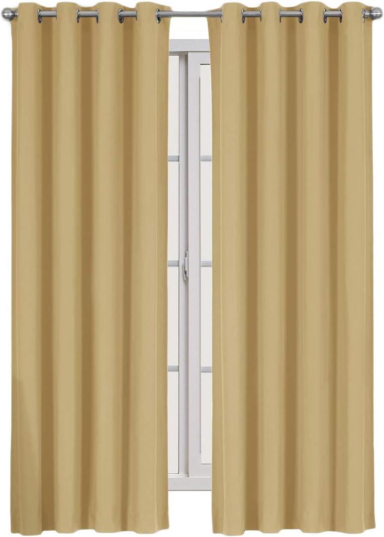 Solid Luxor 54-Inch Wide x 84-Inch Long, 100-Percent Cotton, Heavyweight Room Darkening Window Curtain, Beige