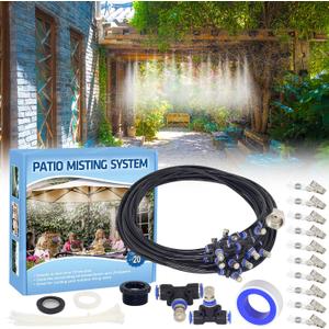 Tesmotor Misting Cooling System, 49FT Misting Line + 16 Brass Nozzles Outdoor Misters for Cooling, Misting System for Patio Garden Lawn Pool Umbrella Trampoline