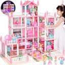 Doll House, Dream Dollhouse for Girls PretendPlay DIY Dollhouse Kit  4Story 11 Rooms Playhouse with 4 Dolls Toy Figures, Furniture and Accessories Set Gift Toy for Kids Ages 3 4 5 6 7 8+